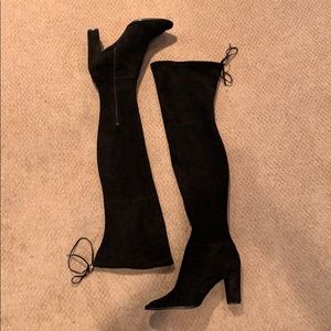 Over the knee black heel boots